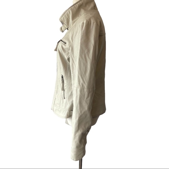 Tattoo cream colored man made vegan leather polyurethane motorcycle jacket - Picture 3 of 11